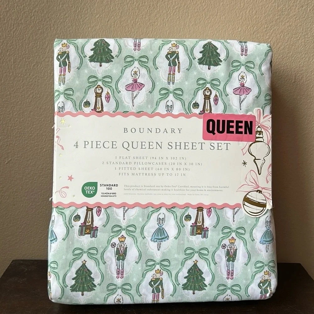 Boundary Queen Sheet Set New Nutcracker Ballerina Christmas Trees